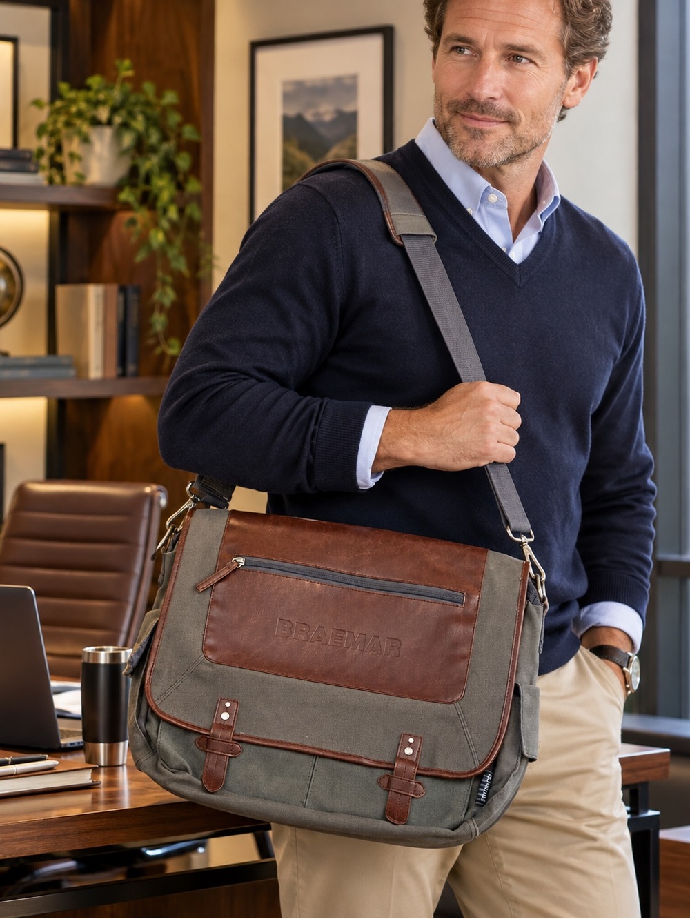 Field & Co Computer-Messenger Bag Corporate Braemar Leeds Strap Padded Canvas